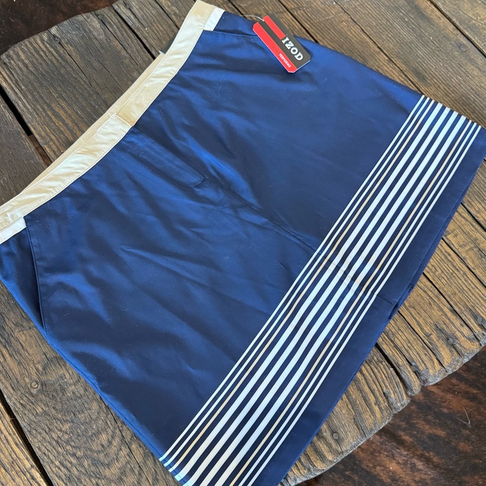 IZOD PERFORMX NWT Navy Blue and Cream Striped Golf Skort, Skirt w/ Shorts 14 - Picture 9 of 11
